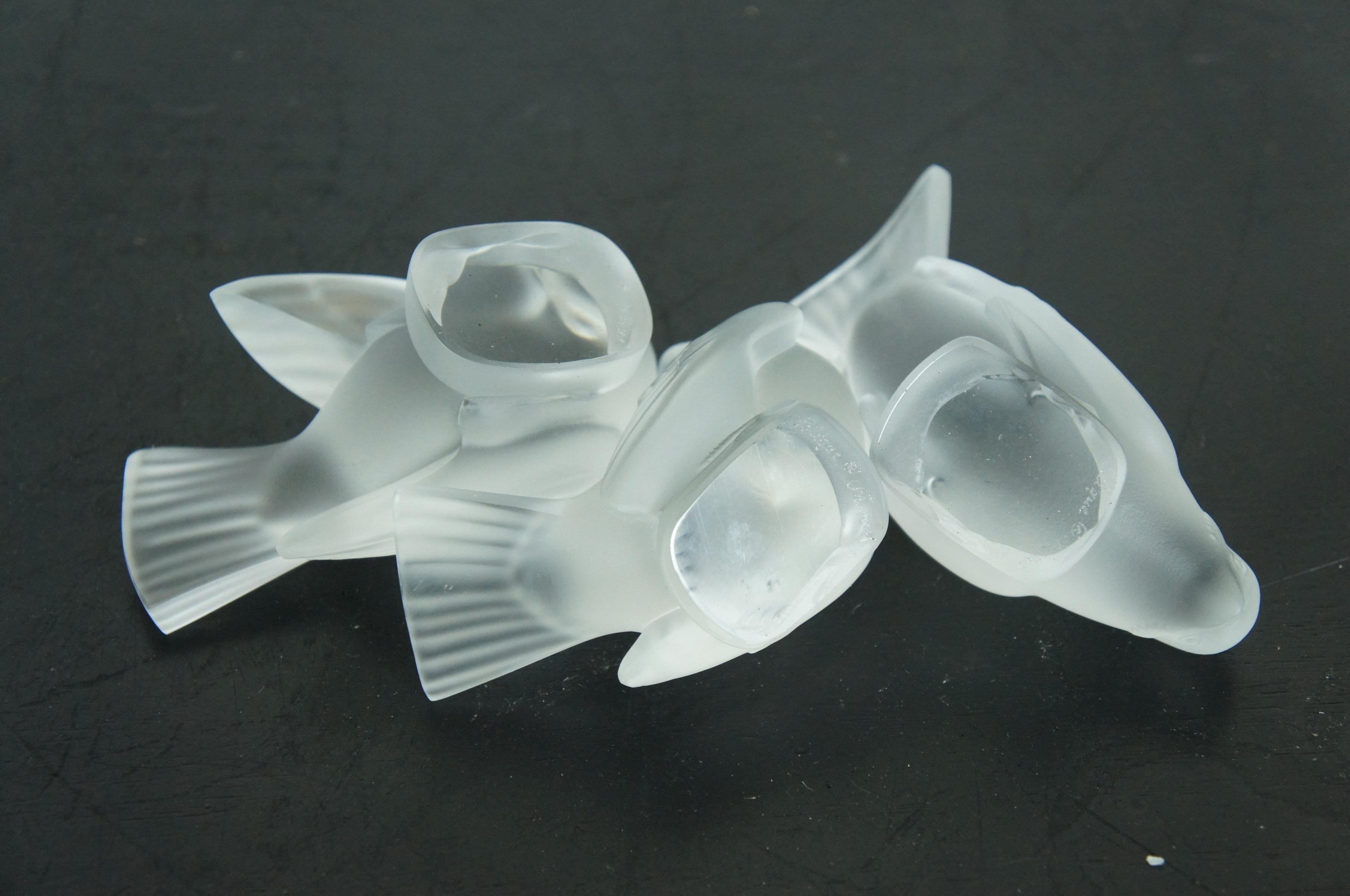 Figurines Moineaux Moquer Coquet en cristal dépoli de Lalique France 4