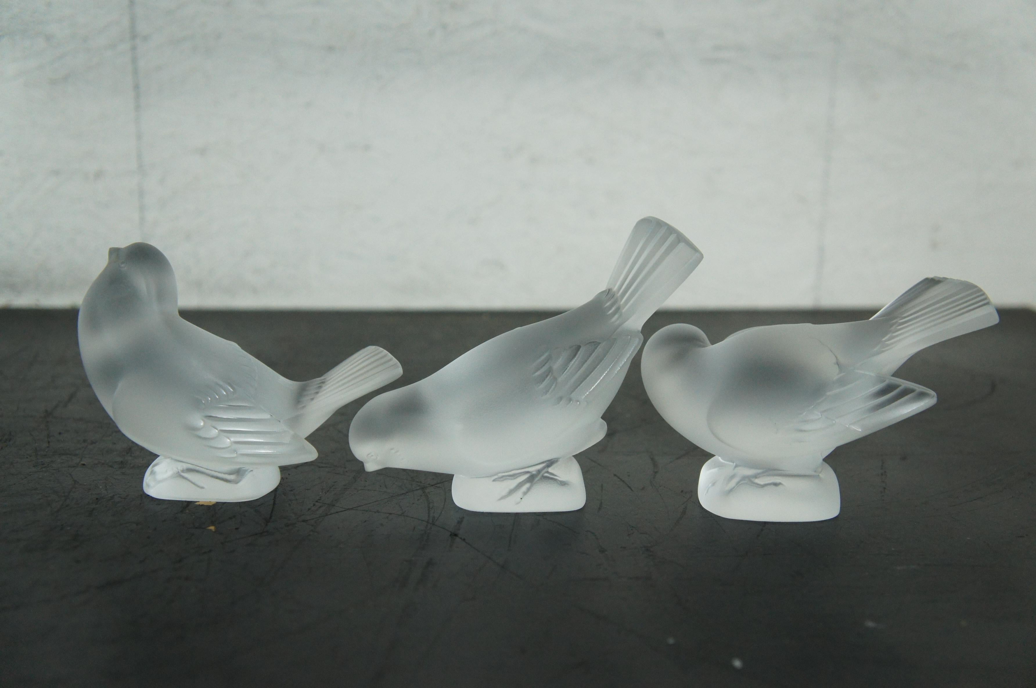 Figurines Moineaux Moquer Coquet en cristal dépoli de Lalique France 2