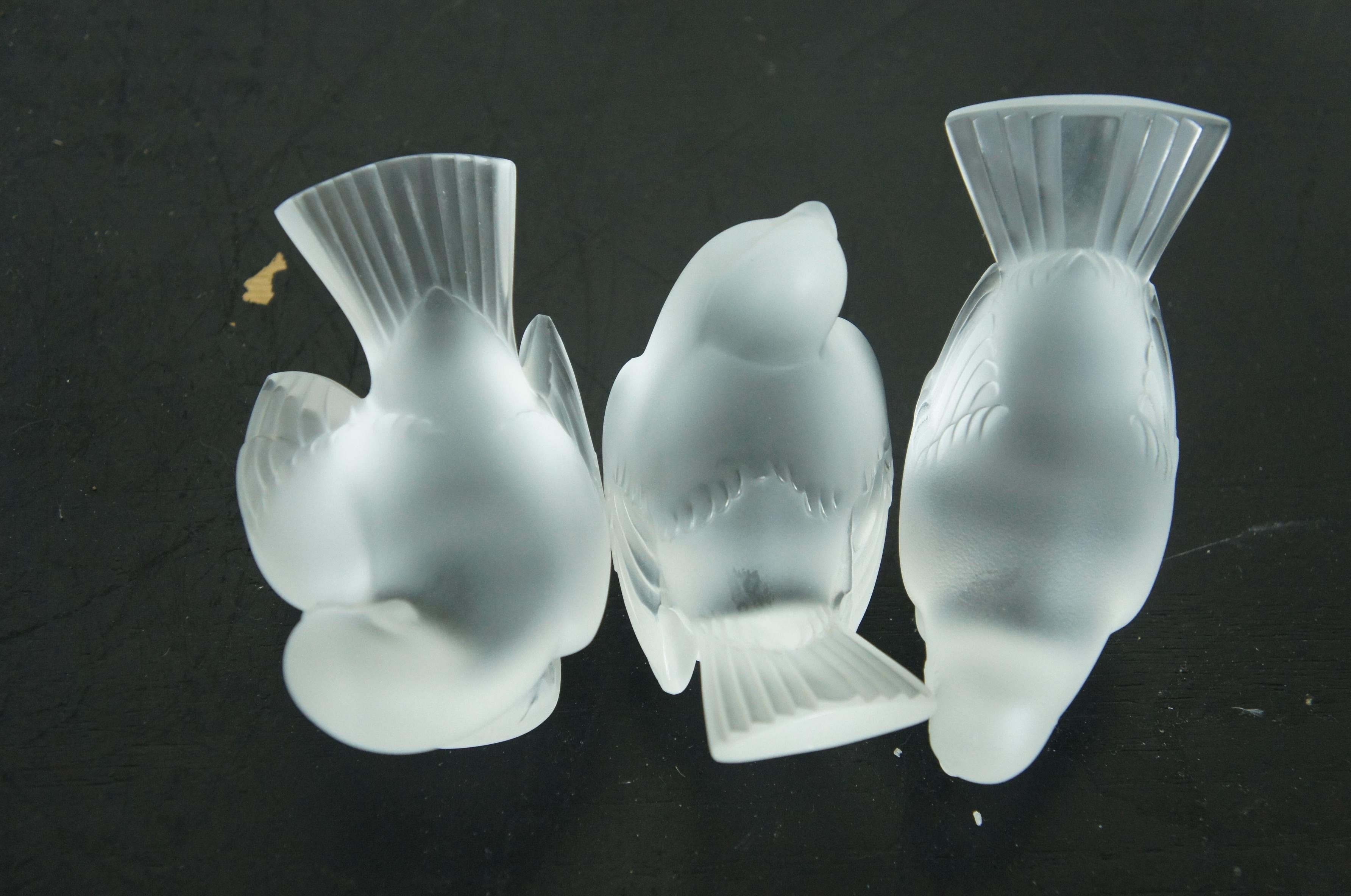 Figurines Moineaux Moquer Coquet en cristal dépoli de Lalique France 3