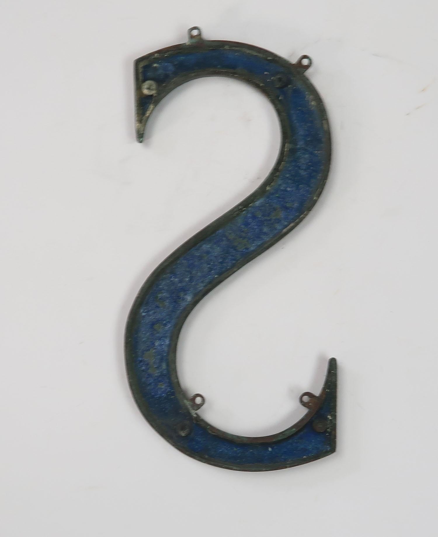 Early 20th Century 3 Large Antique Bronze and Enamel Letters or Initials, circa 1900