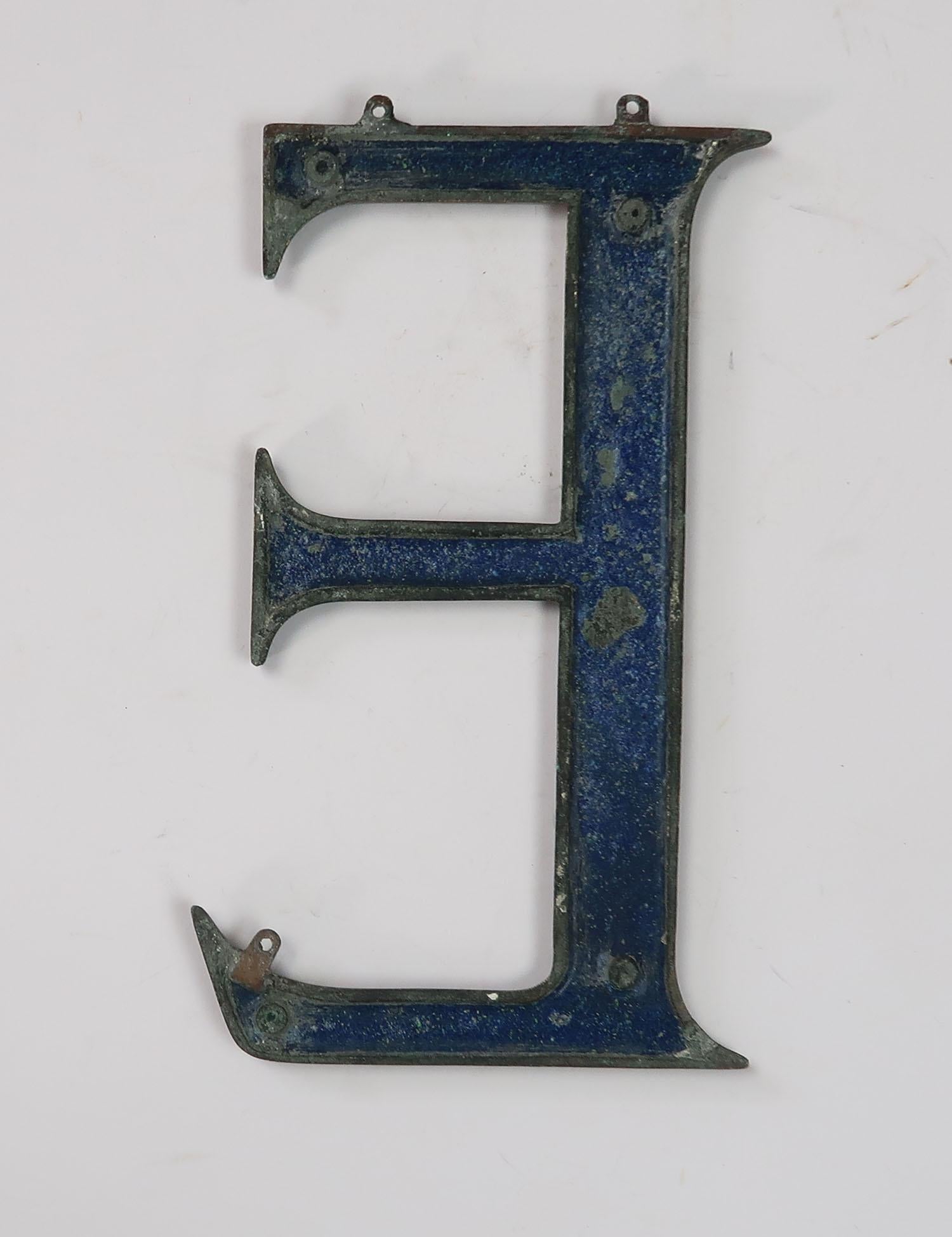 Arts and Crafts 3 Large Antique Bronze and Enamel Letters or Initials, circa 1900