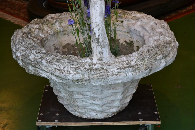 3 Large Concrete Basket Planters with Handles, Basket Weave, France