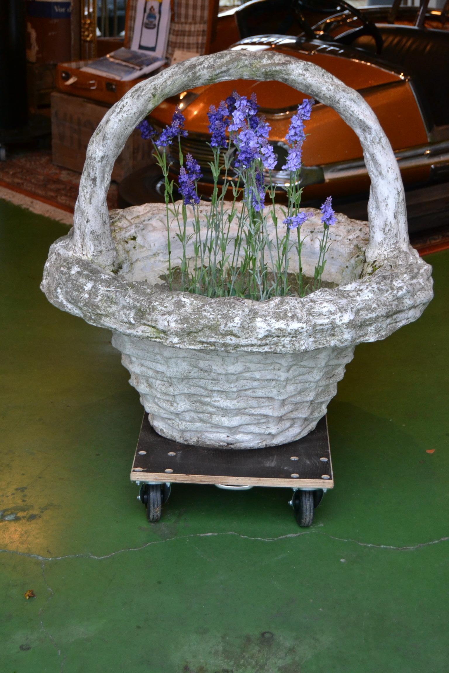 Multiple Large Concrete Basket Planters with Handles, Woven Baskets, France For Sale 9