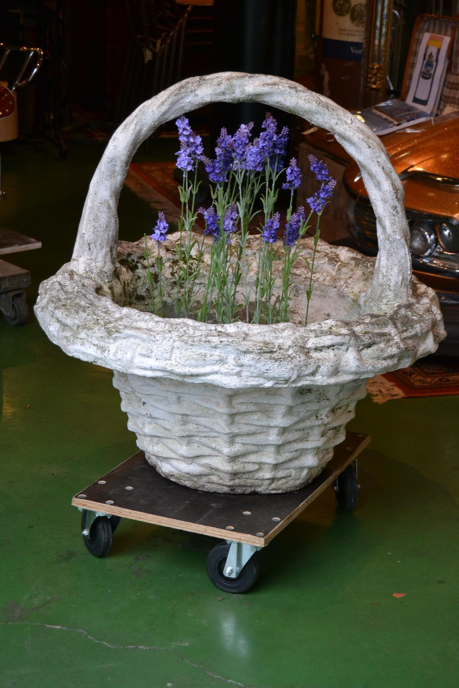 Multiple Large Concrete Basket Planters with Handles, Woven Baskets, France In Good Condition For Sale In Antwerp, BE