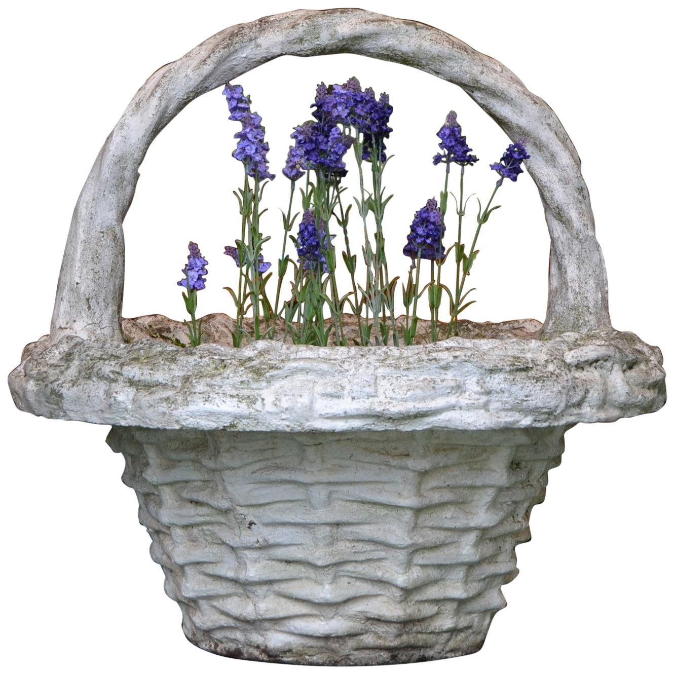Multiple Large Concrete Basket Planters with Handles, Woven Baskets, France For Sale