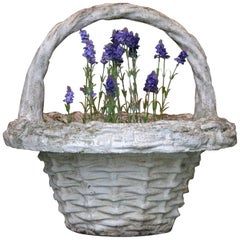 Antique Multiple Large Concrete Basket Planters with Handles, Woven Baskets, France