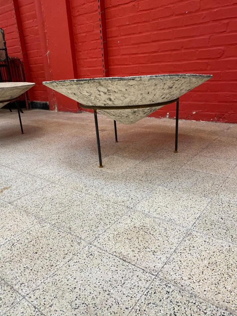 3 Large Eternit Saucer Planters Designed by Willy Guhl with Wrought Iron Base For Sale 6