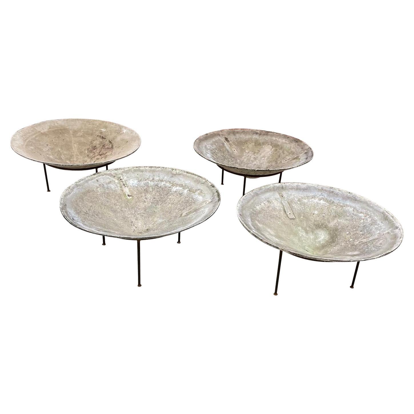 3 Large Eternit Saucer Planters Designed by Willy Guhl with Wrought Iron Base