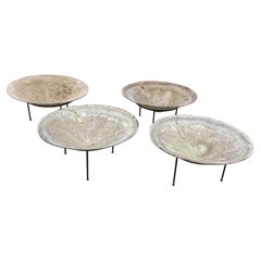 3 Large Eternit Saucer Planters Designed by Willy Guhl with Wrought Iron Base