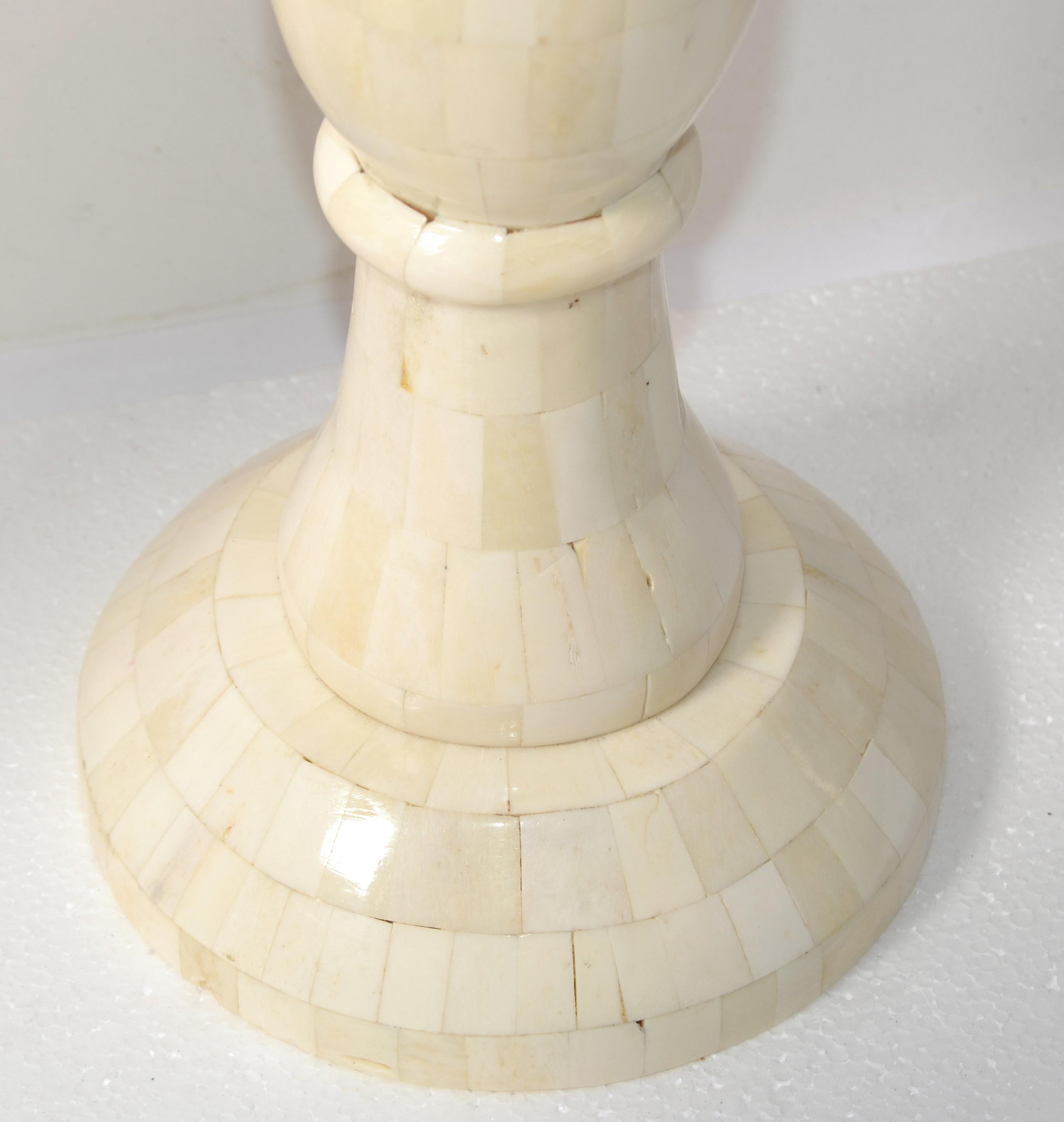 3 Large Nesting Pillar Candle Holders Handmade Mother of Pearl Turned Wood 1970 For Sale 1
