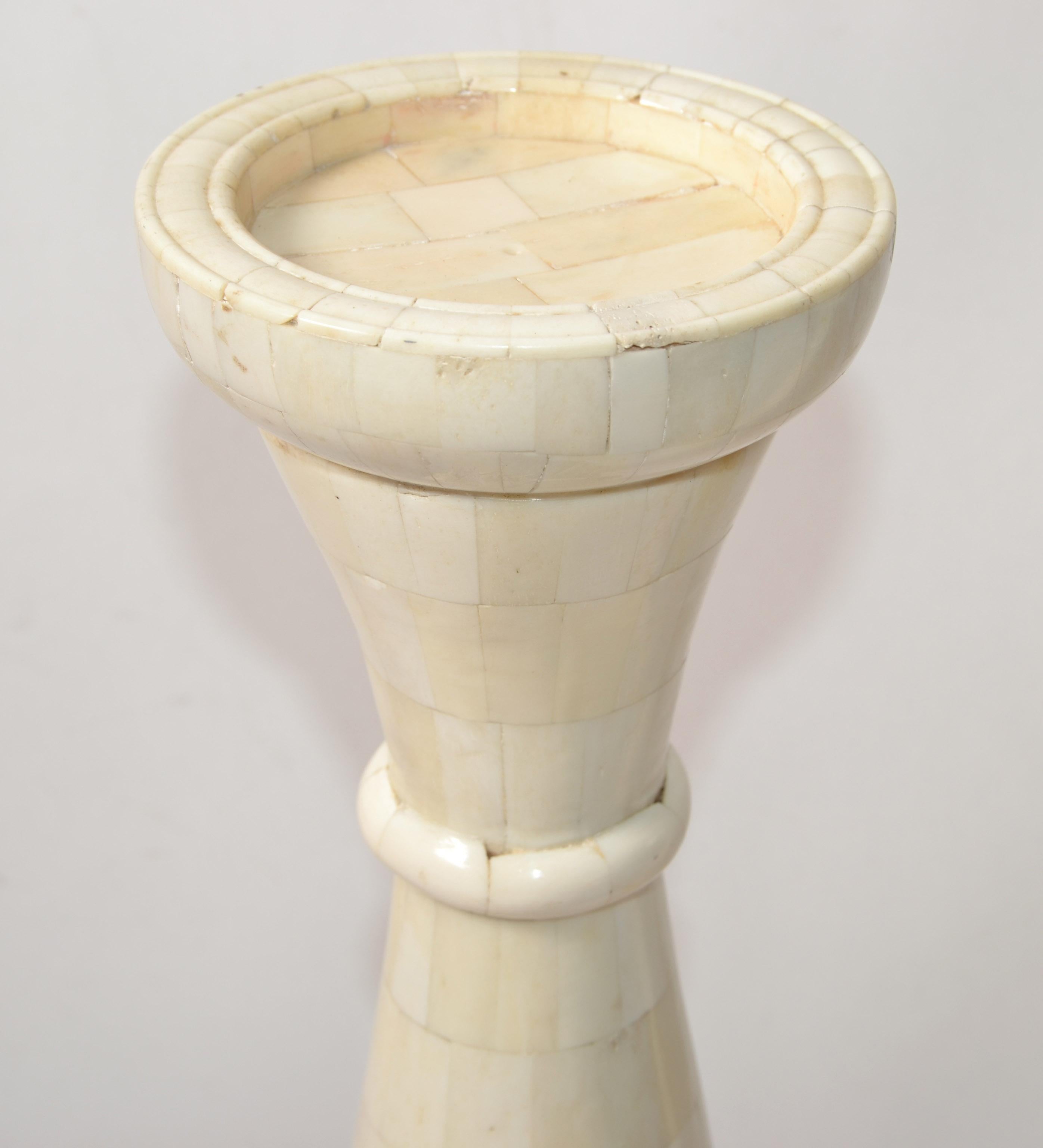 3 Large Nesting Pillar Candle Holders Handmade Mother of Pearl Turned Wood 1970 For Sale 4