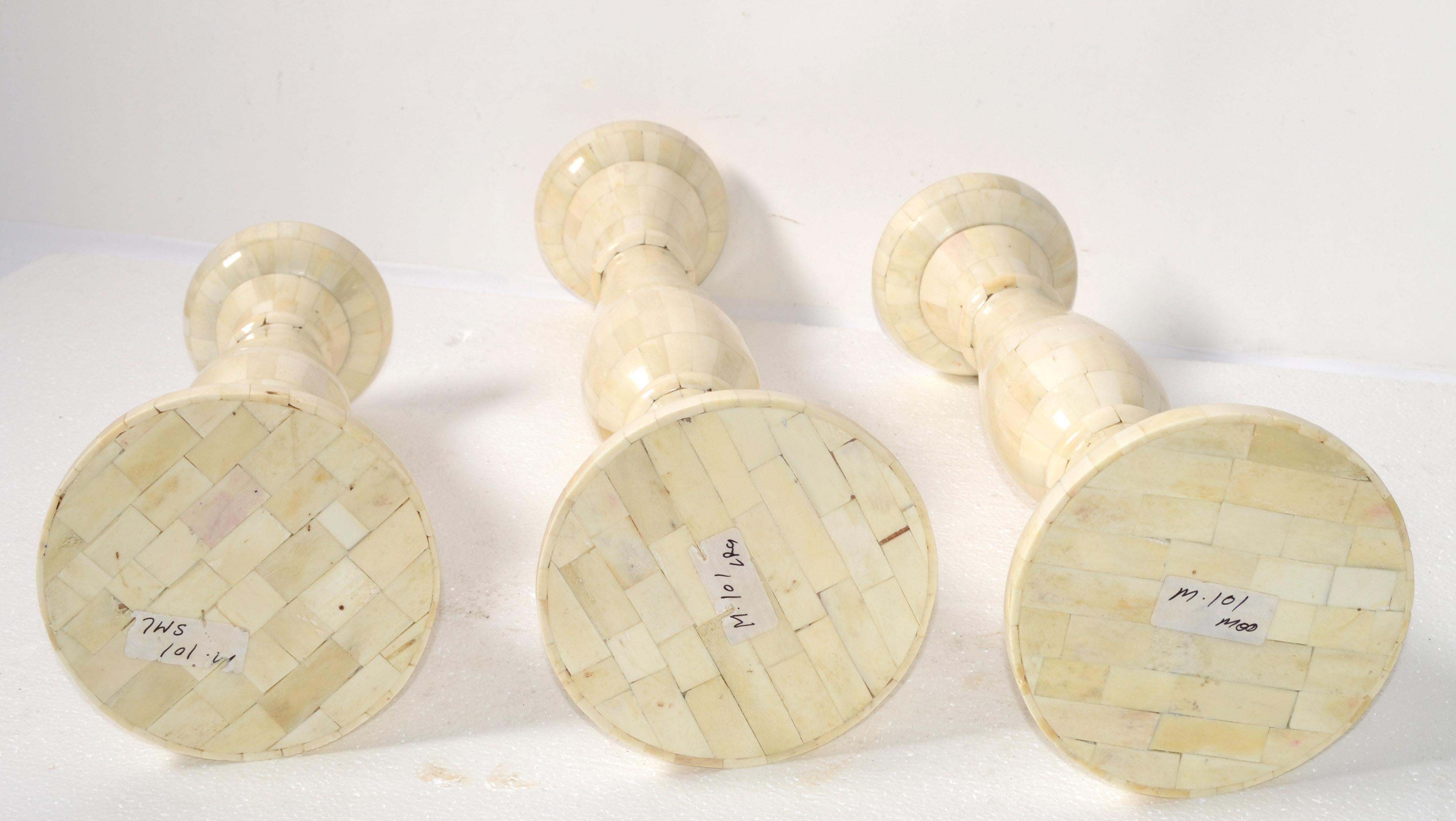 3 grandi portacandele a nido realizzati a mano in legno tornito madreperlato 1970 in vendita 7