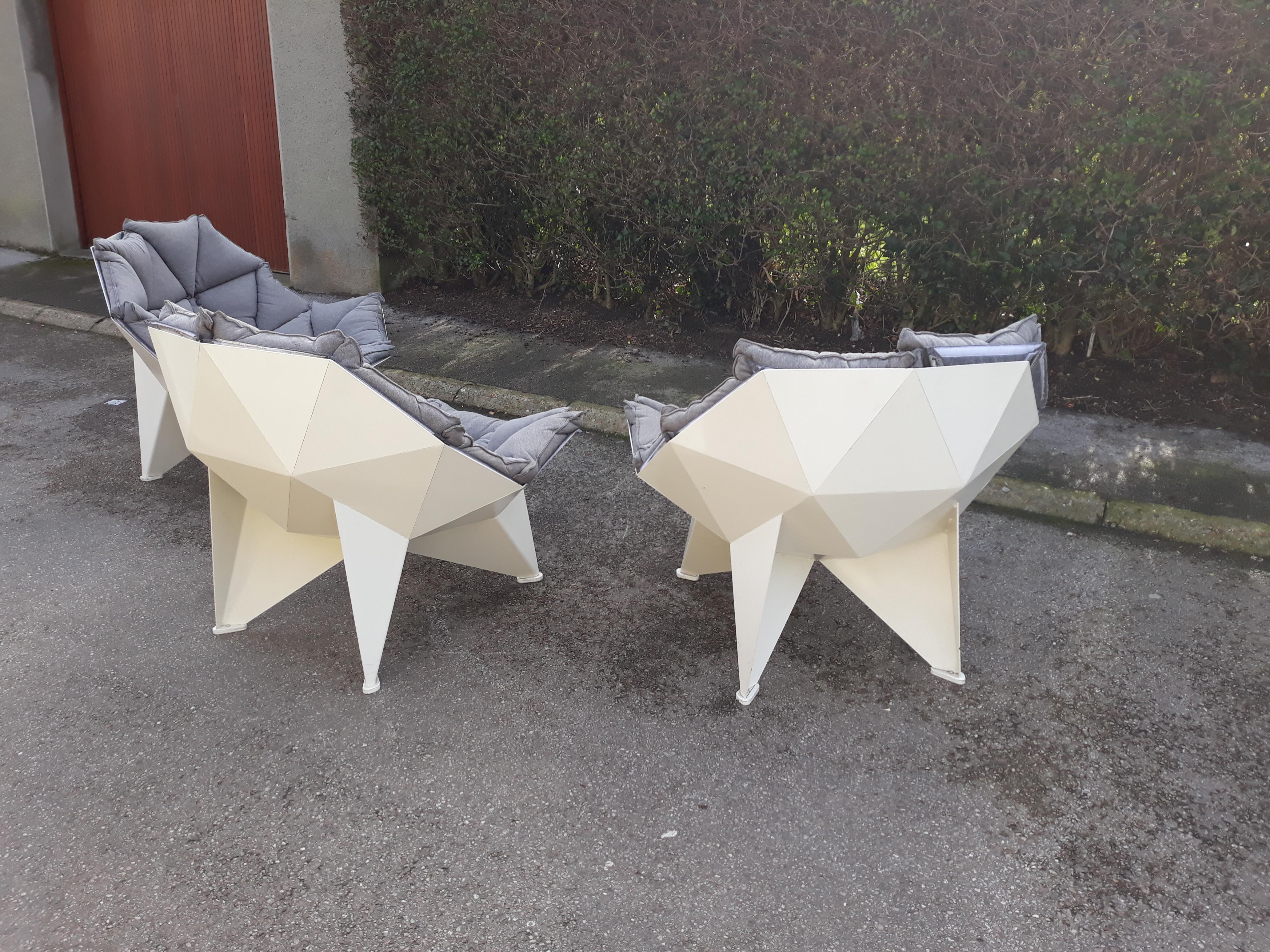 3 Large Original Armchairs in Lacquered Metal Structure, circa 1970-1980 For Sale 6