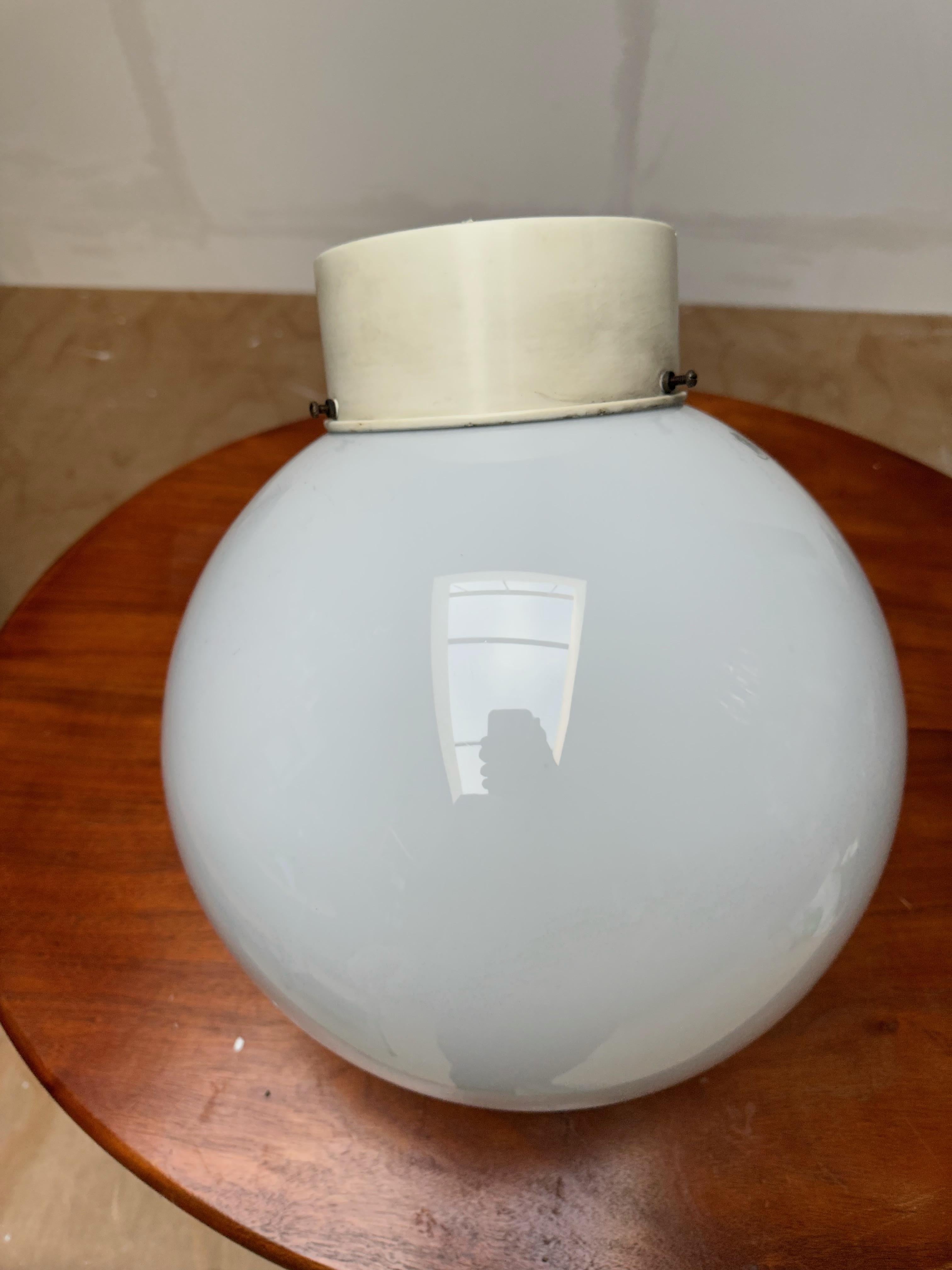3 Large Pairs of Midcentury Modern Globe Design White Opaline Glass Flush Mounts For Sale 10