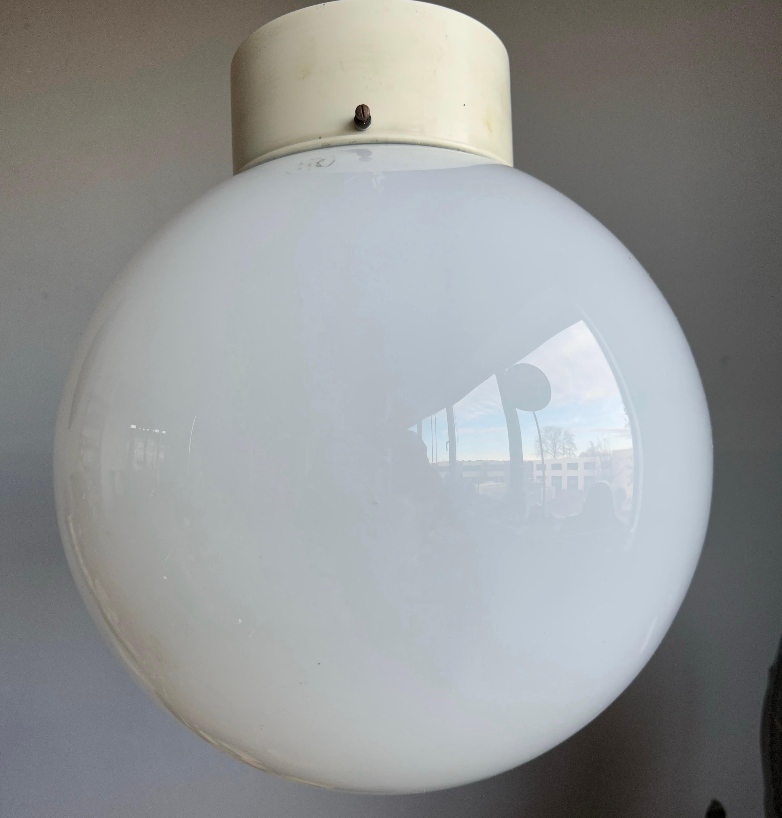 3 Large Pairs of Midcentury Modern Globe Design White Opaline Glass Flush Mounts For Sale 11