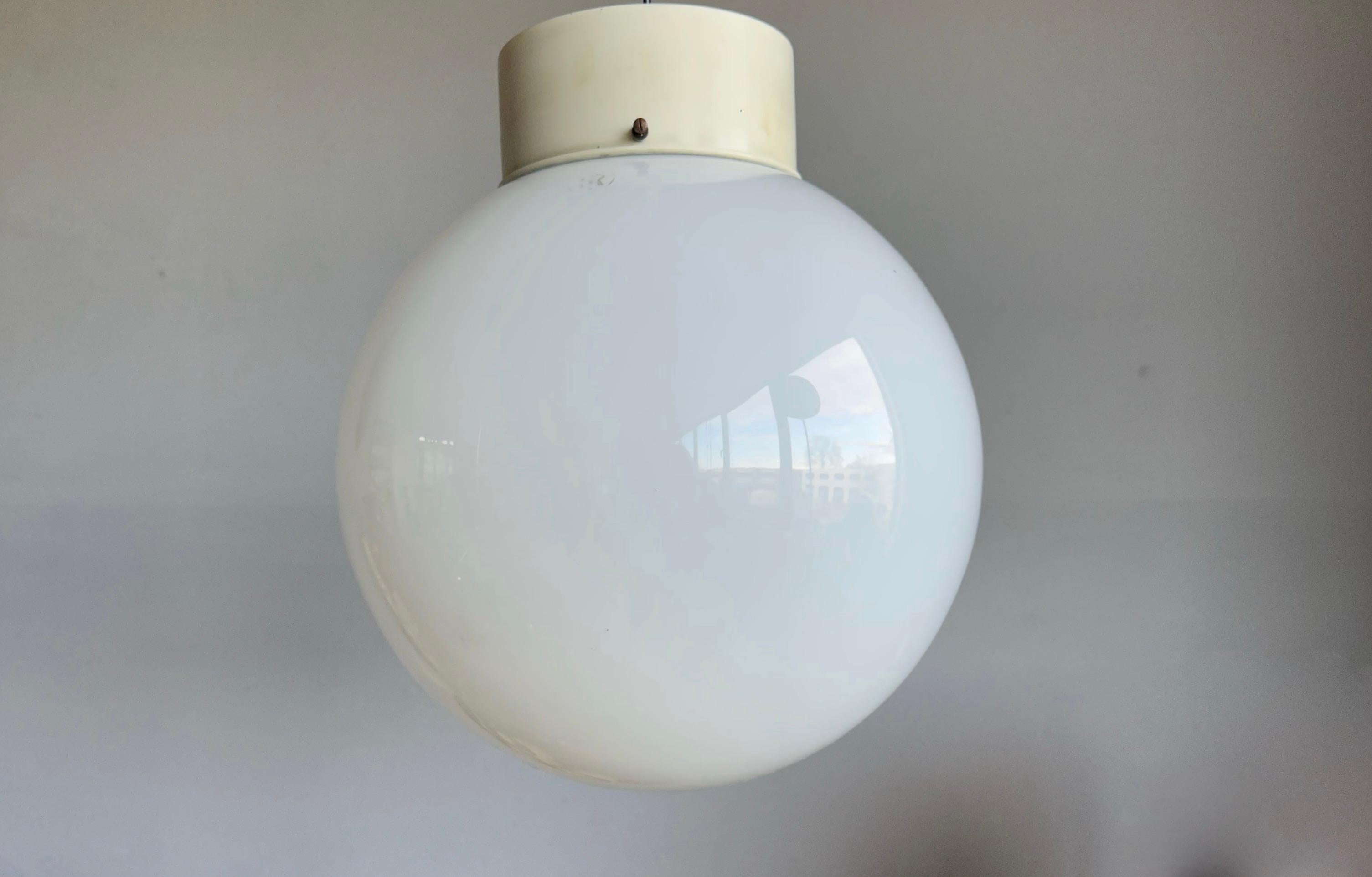 3 Large Pairs of Midcentury Modern Globe Design White Opaline Glass Flush Mounts For Sale 12