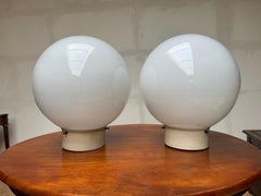 3 Large Pairs of Midcentury Modern Globe Design White Opaline Glass Flush Mounts