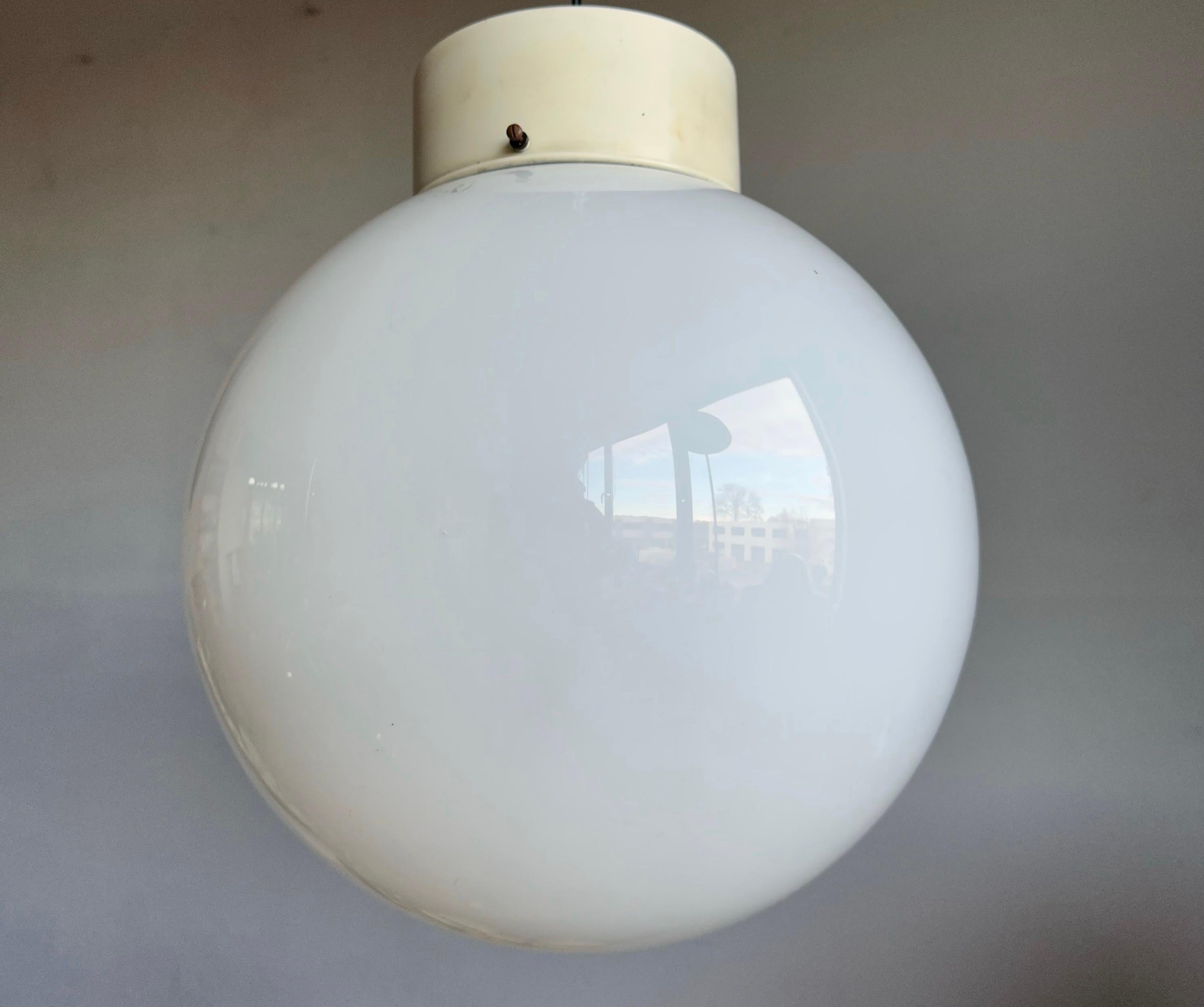 3 Large Pairs of Midcentury Modern Globe Design White Opaline Glass Flush Mounts For Sale 2