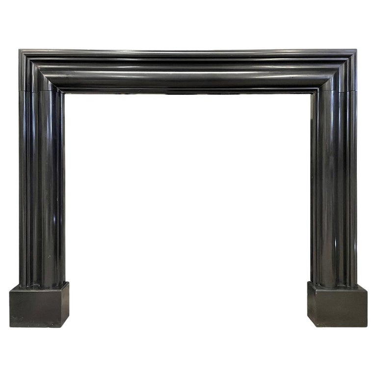 3 Large Reclaimed Black Polished Stone Bolection Fireplace Mantels For