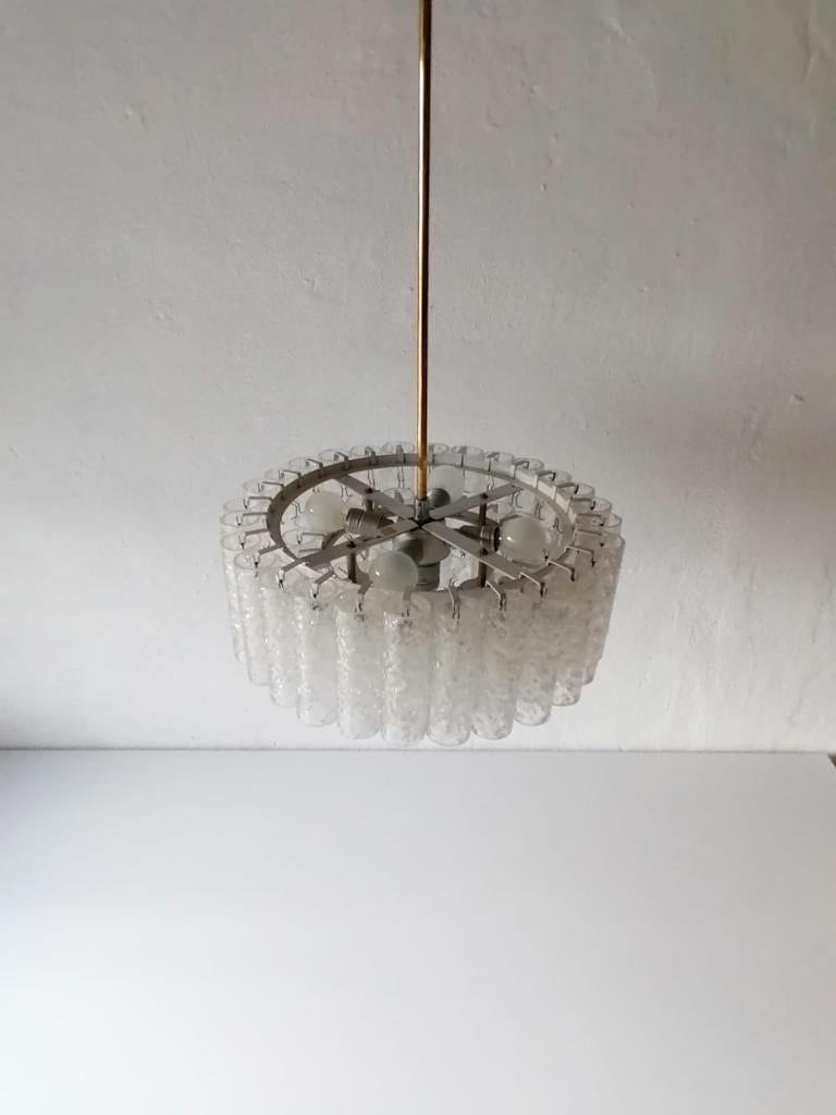 Metal 3 Layer Multiple Ice Glass Tubes Chandelier by Doria Leuchten, 1960s Germany