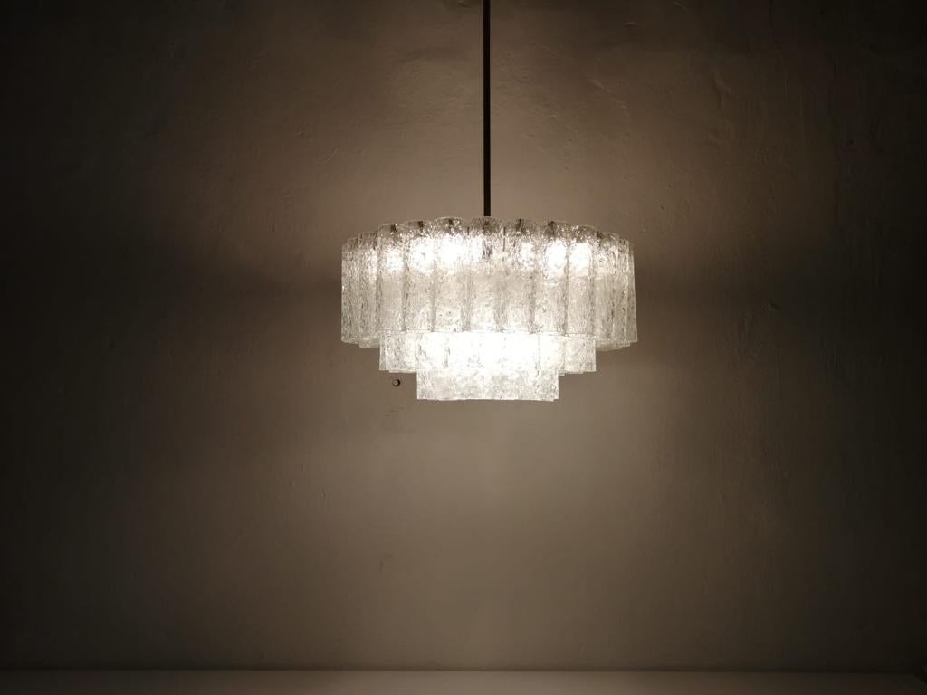 3 Layer Multiple Ice Glass Tubes Chandelier by Doria Leuchten, 1960s Germany 4