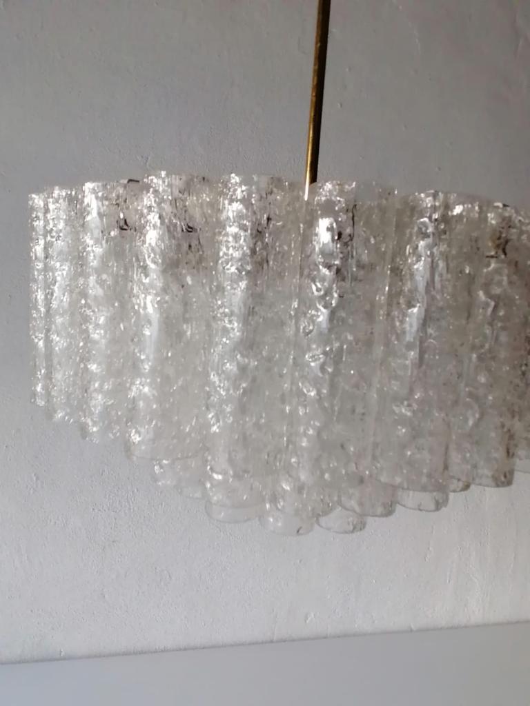 3 Layer Multiple Ice Glass Tubes Chandelier by Doria Leuchten, 1960s Germany 5
