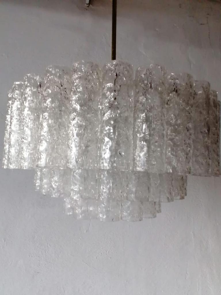 3 Layer Multiple Ice Glass Tubes Chandelier by Doria Leuchten, 1960s Germany 1
