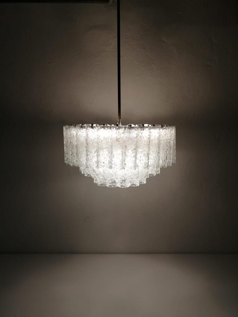 3 Layer Multiple Ice Glass Tubes Chandelier by Doria Leuchten, 1960s Germany 2