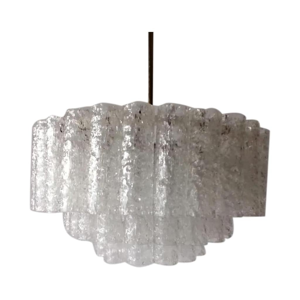 3 Layer Multiple Ice Glass Tubes Chandelier by Doria Leuchten, 1960s Germany