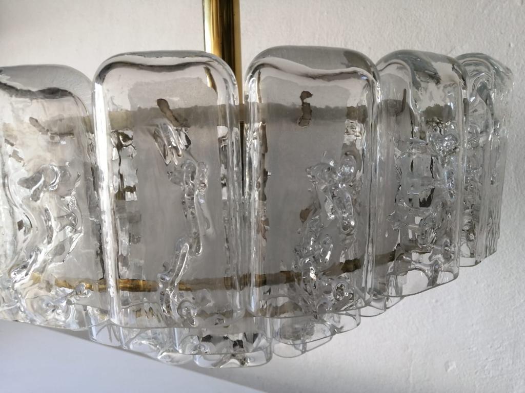 Mid-Century Modern 3 Layered Ice Glass & Brass Body Chandelier by Doria Leuchten, 1960s, Germany For Sale