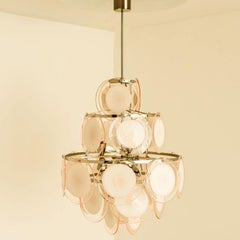 3 Layered Murano Glass and Brass Chandelier in the style of Vistosi, Italy