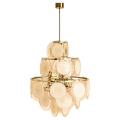 Vintage 3 Layered Murano Glass and Brass Chandelier in the style of Vistosi, Italy