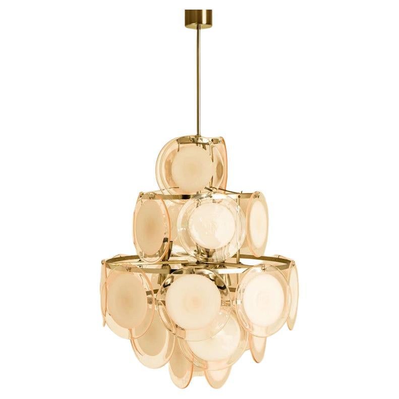 Lustre à 3 couches en verre de Murano et laiton dans le style de Vistosi, Italie