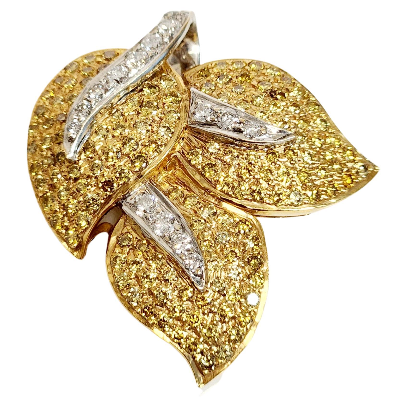 3 Leaf Shaped Yellow Diamond Pendant For Sale