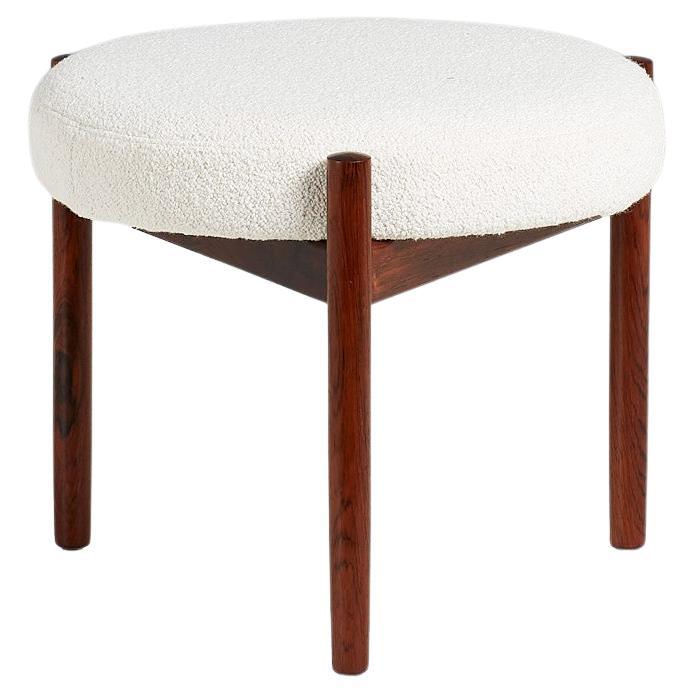 3-Leg 1960s Danish Rosewood Stool with Boucle Seat