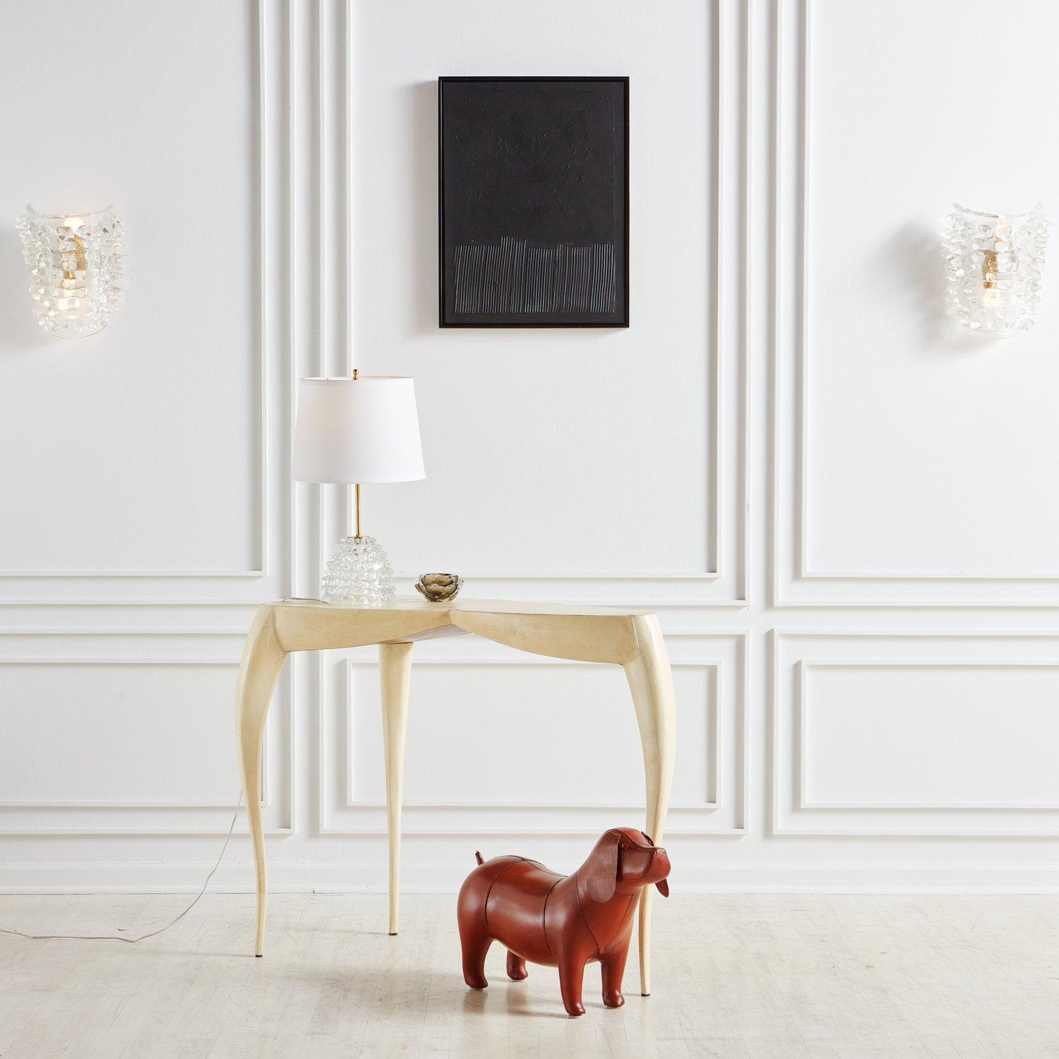 Post-Modern 3-Leg Shagreen Leather Covered Console Table by R & Y Augousti, 1990s