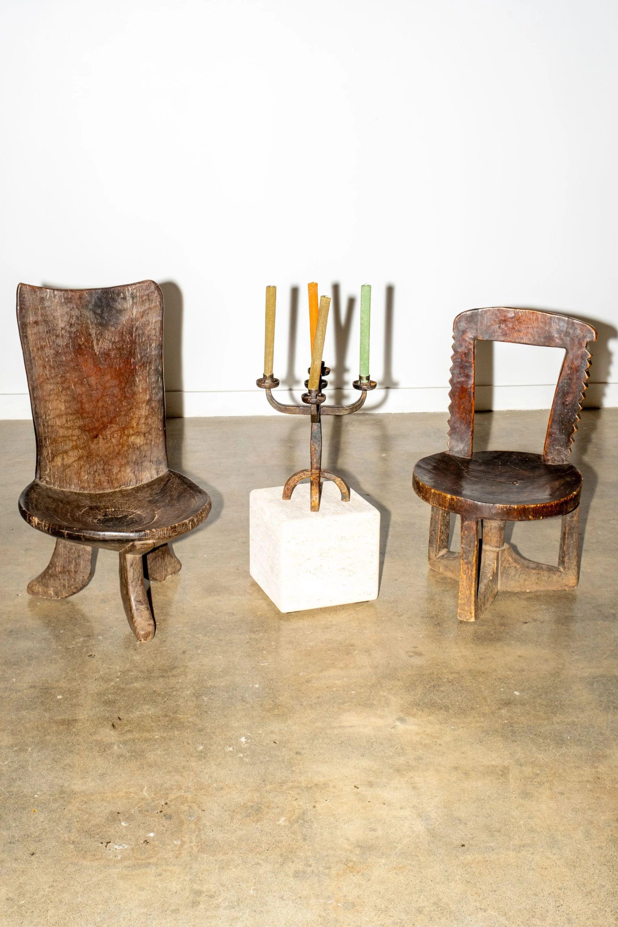 3-legged African Wood Chair with Flat Back For Sale 6
