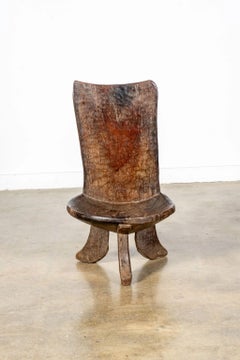 3-legged African Wood Chair with Flat Back