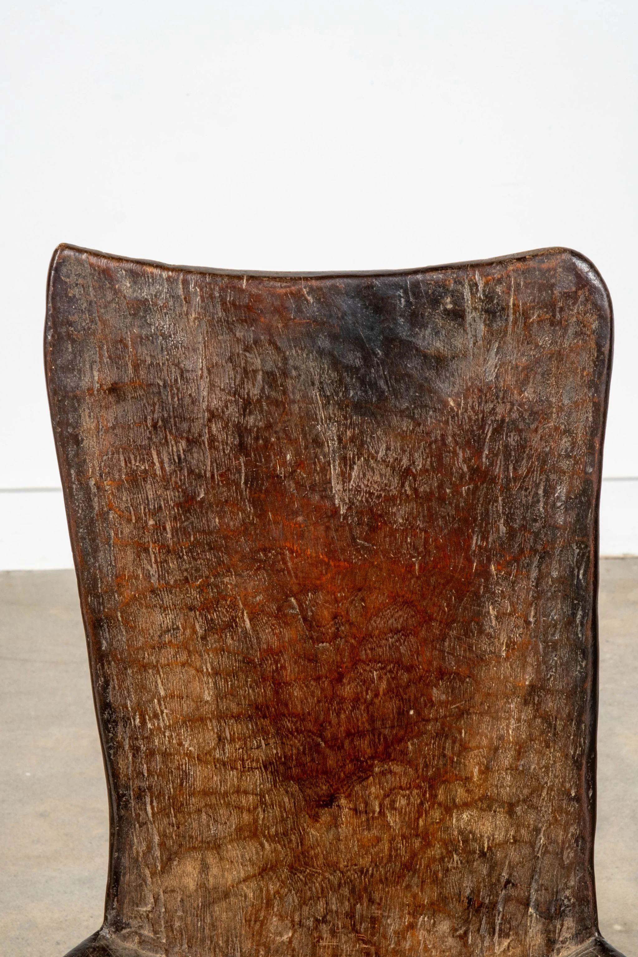 3-legged African Wood Chair with Flat Back For Sale 3