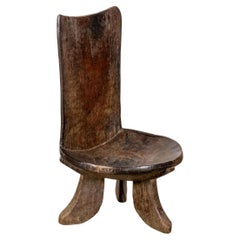 3-legged African Wood Chair with Flat Back