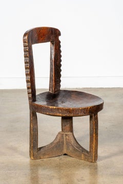 3-legged African Wood Chair with Scalloped Back