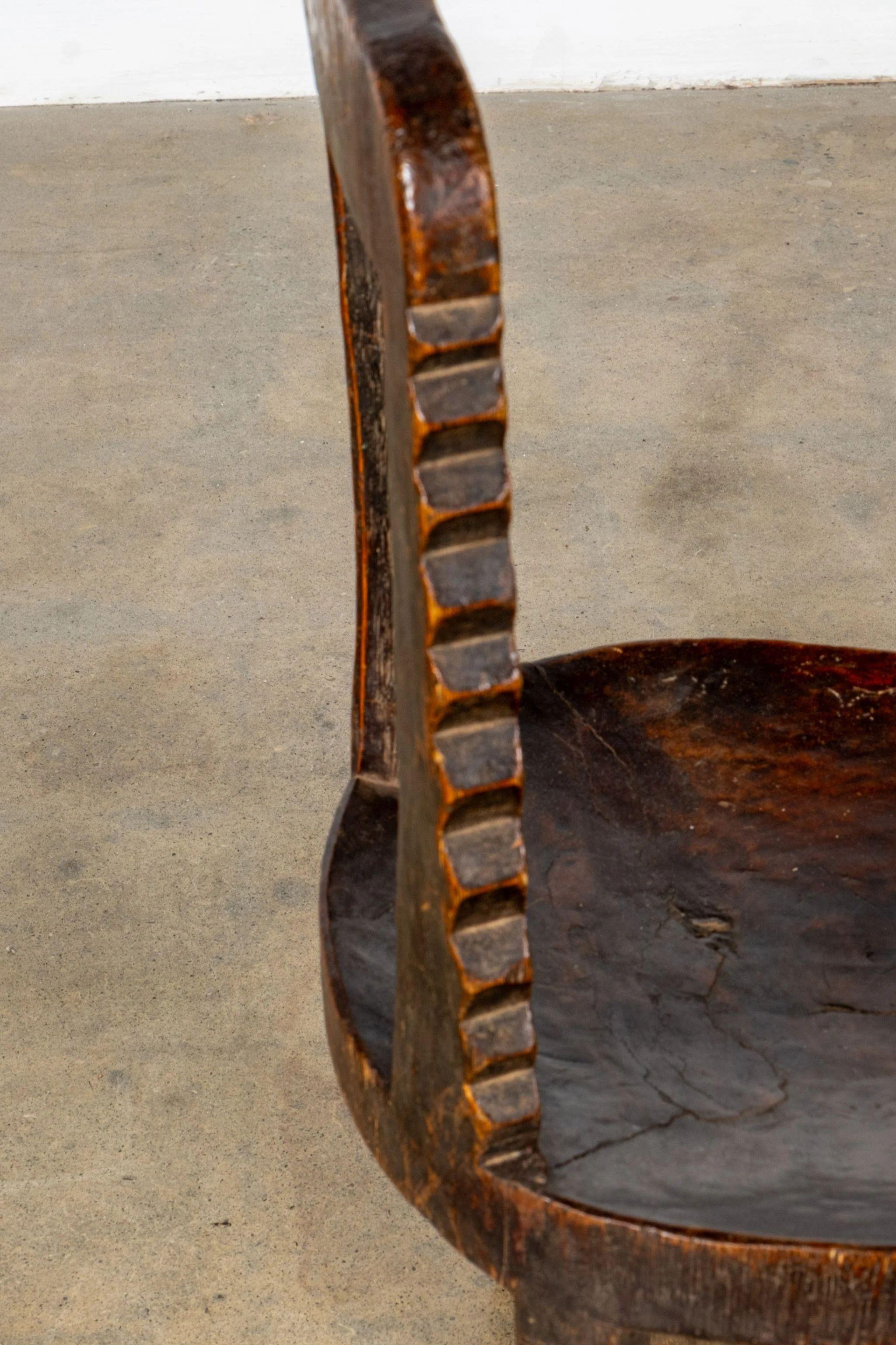 3-legged African Wood Chair with Scalloped Back 2