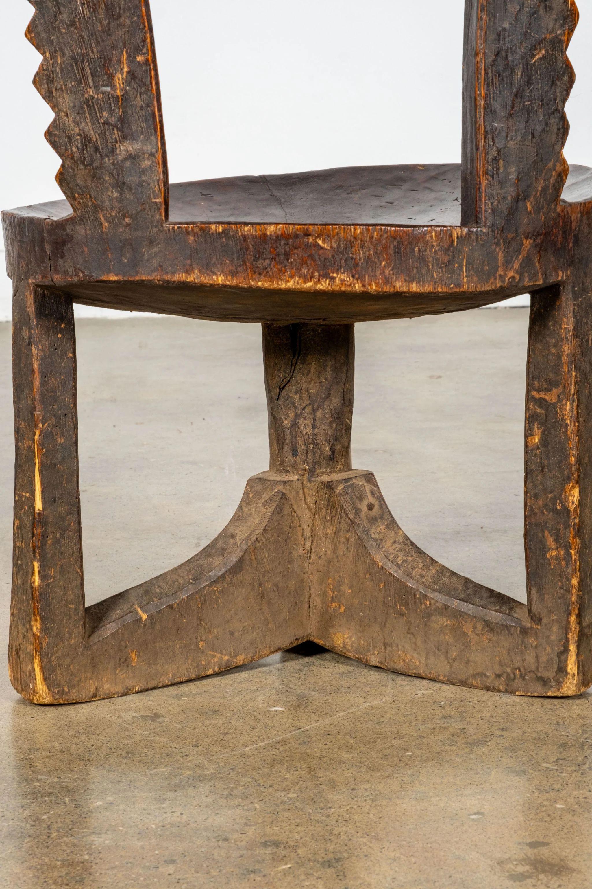 3-legged African Wood Chair with Scalloped Back 3
