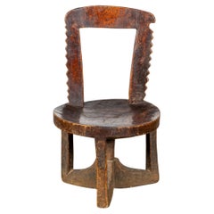 3-legged African Wood Chair with Scalloped Back
