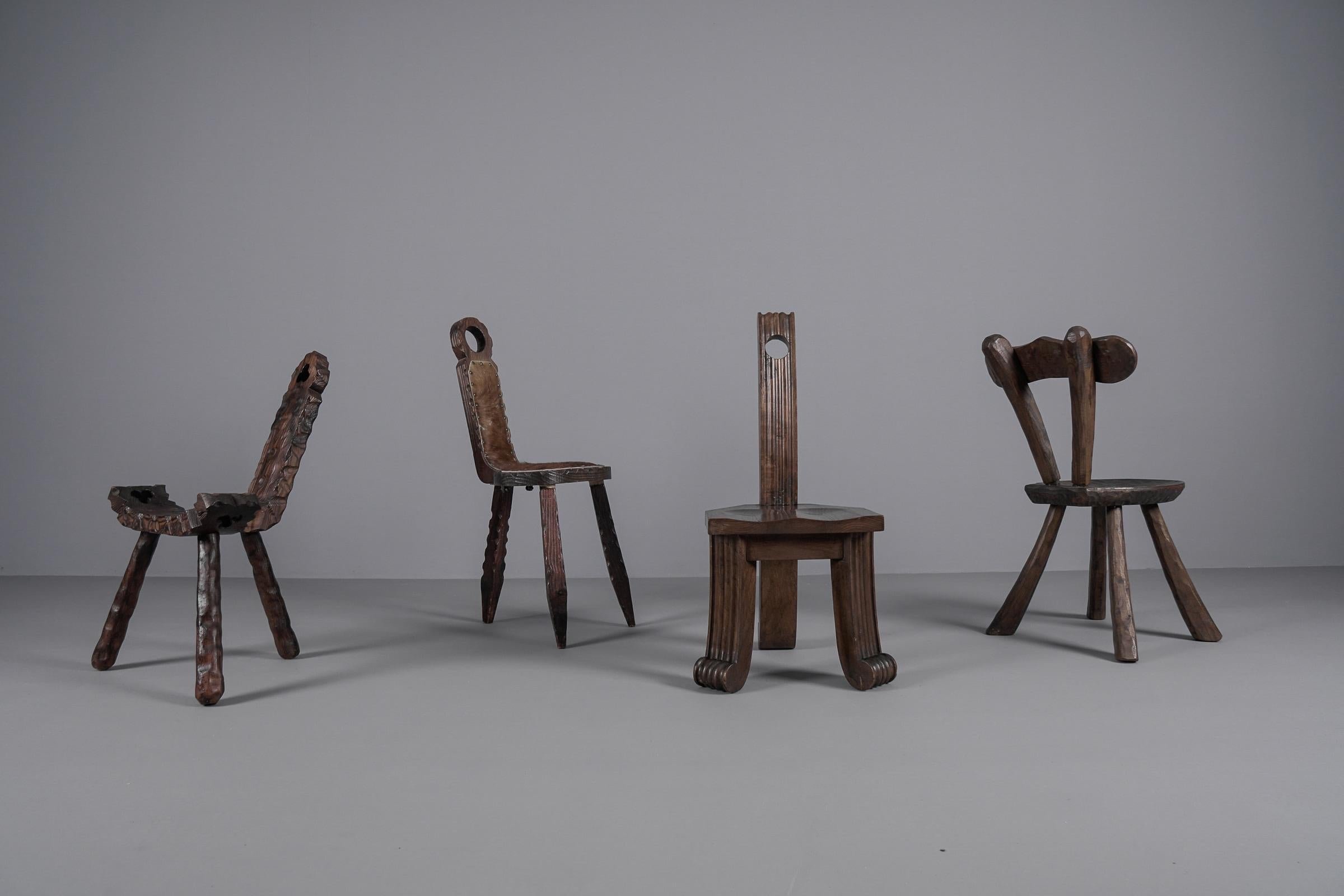3-Legged Brutalist Rustic Modern Sculptured Chair, 1960s France For Sale 1