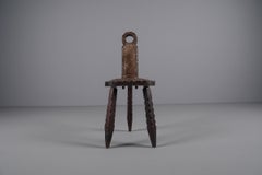 3-Legged Brutalist Rustic Modern Sculptured Chair, 1960s France