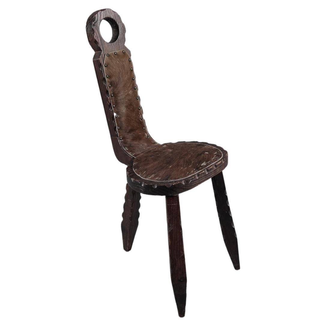 3-Legged Brutalist Rustic Modern Sculptured Chair, 1960s France For Sale