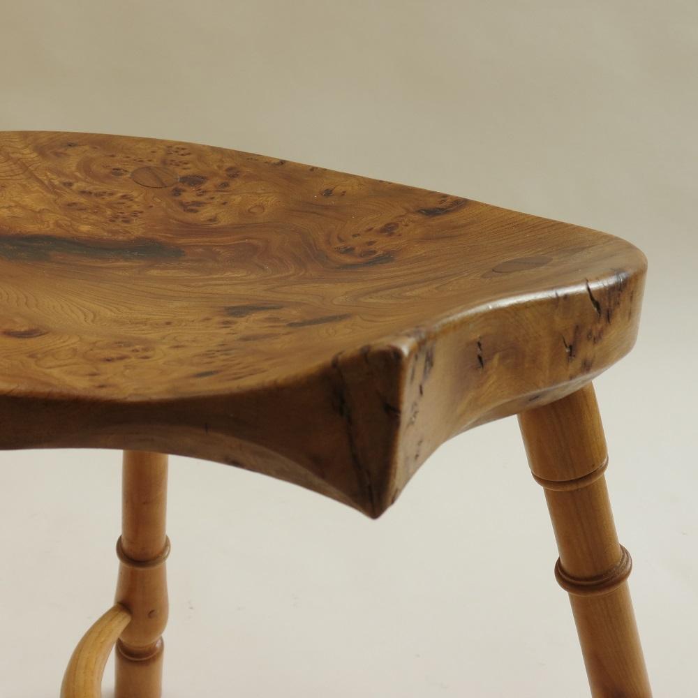 English 3 Legged Stool Bespoke Made Burr Ash by Stewart Linford D