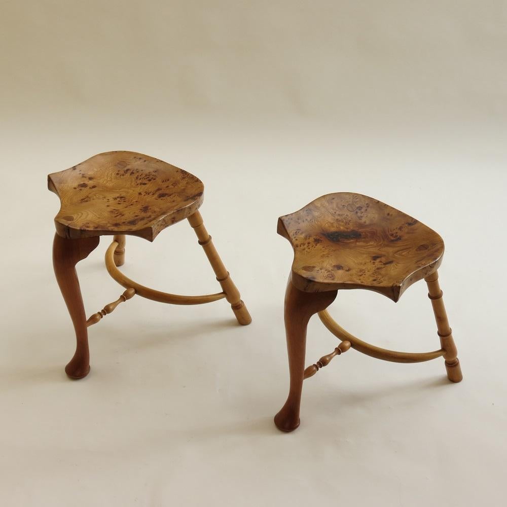 3 Legged Stool Bespoke Made Burr Ash by Stewart Linford D 3