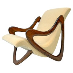 3 Legged Studio Craft Lounge Chair in Walnut and Mohair, 1960's